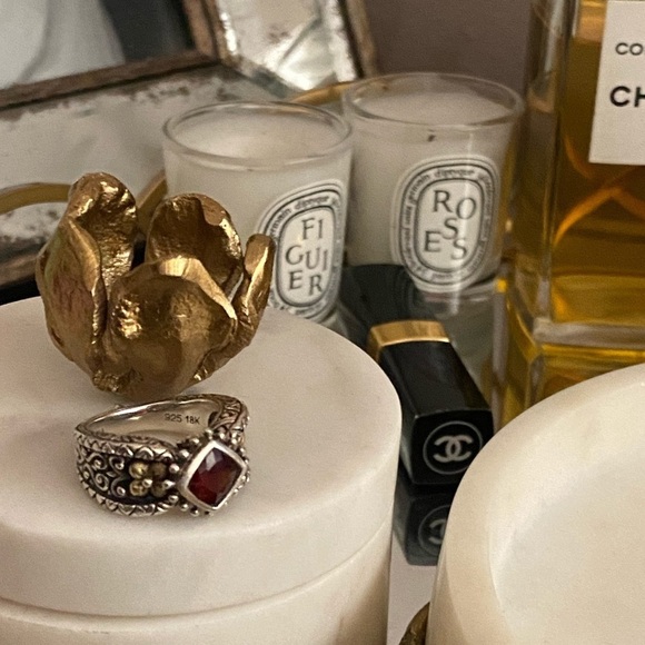 925 SS and 18K gold flower and 1.60CT garnet ring - Picture 16 of 16